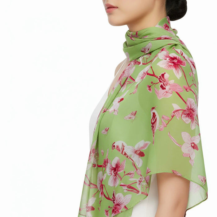 ‘ORCHID RHAPSODY’ Silk Cotton Scarf