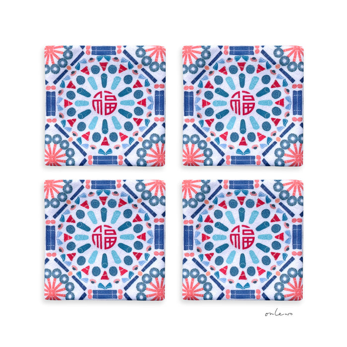 ‘福 ABUNDANCE – KUEH TILE (RUBY)’ Velvet Coasters