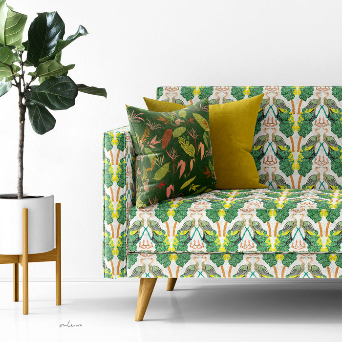 'PERANAKAN PEACOCK /MILLION GREENS' Velvet Upholstery Fabric