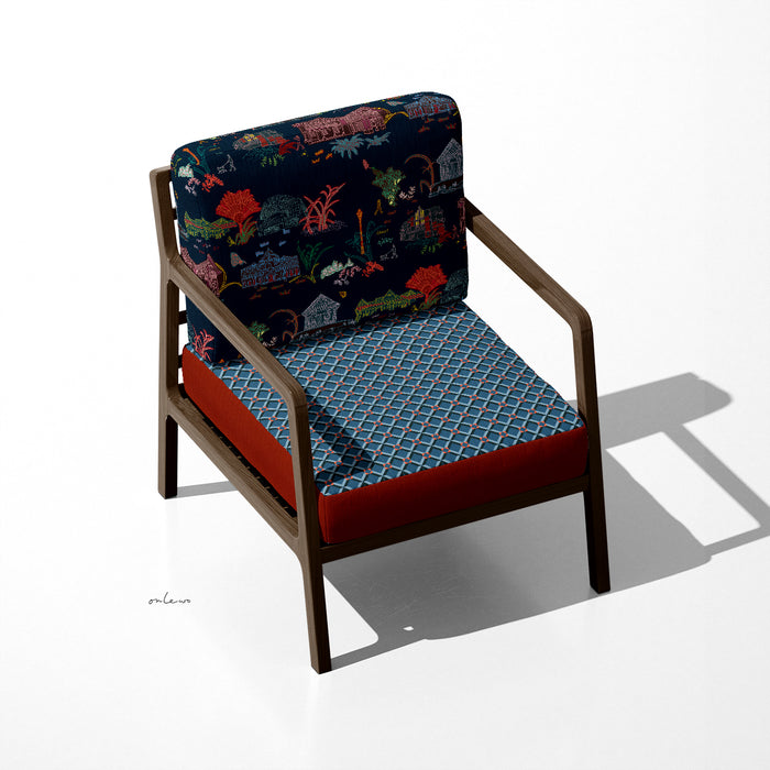 'CITY IN THE GARDEN / VINTAGE STAR TILE' Velvet Upholstery Fabric