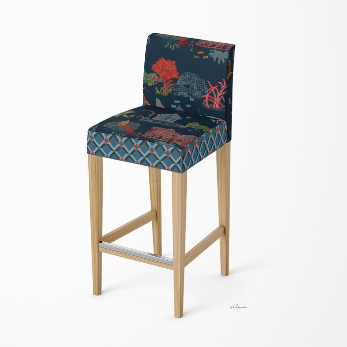 'CITY IN THE GARDEN / VINTAGE STAR TILE' Velvet Upholstery Fabric