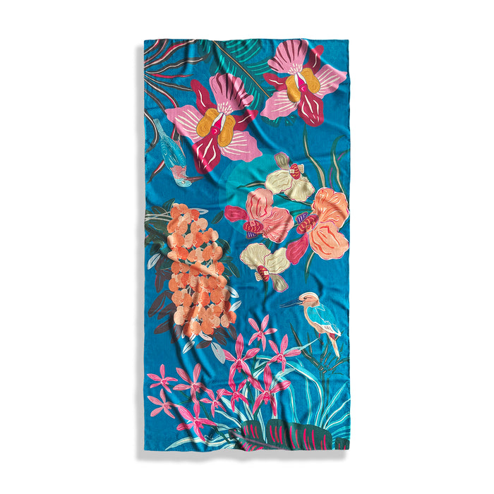 'Singapore Orchid Grace' Silk Wool Shawl (DOUBLE-SIDED)