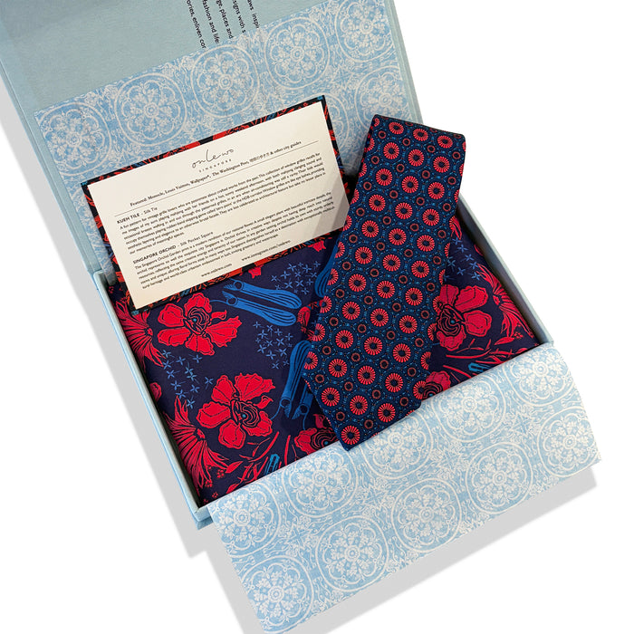 'KUEH TILE & SINGAPORE ORCHID' Silk Tie & Pocket Square Gift Set