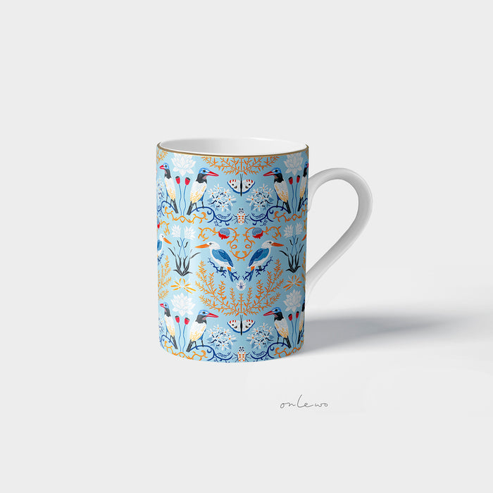 Onlewo 'A City in Nature' fine bone china mug — Collared Kingfisher design with 24k gold rim, celebrating Singapore's urban nature, Singapore-designed gift