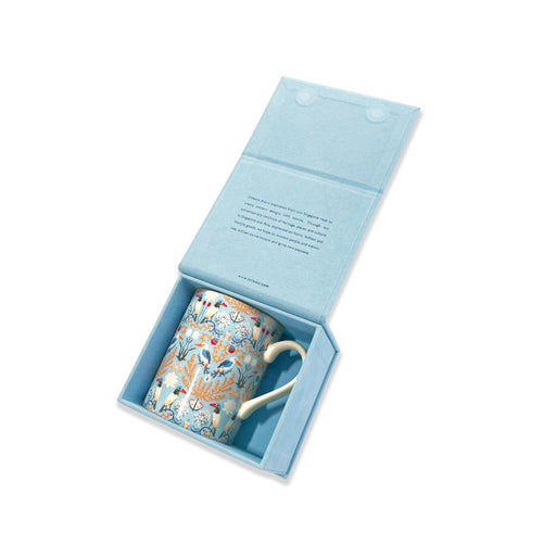 Onlewo 'A City in Nature' bone china mug — detailed view of Collared Kingfisher illustration, nature-inspired Singapore design by Onlewo