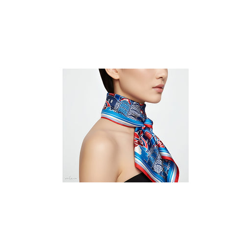 Onlewo 'Colourful Singapore' silk scarf styled — exuberant Singapore cityscape and cultural motifs, 100% mulberry silk, Singapore-designed gift by Onlewo