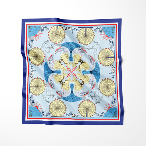 Onlewo 'Downtown' 100% silk pocket square — National Gallery, Gardens by the Bay and Marina Bay skyline, Singapore-designed gift for men
Image 2: