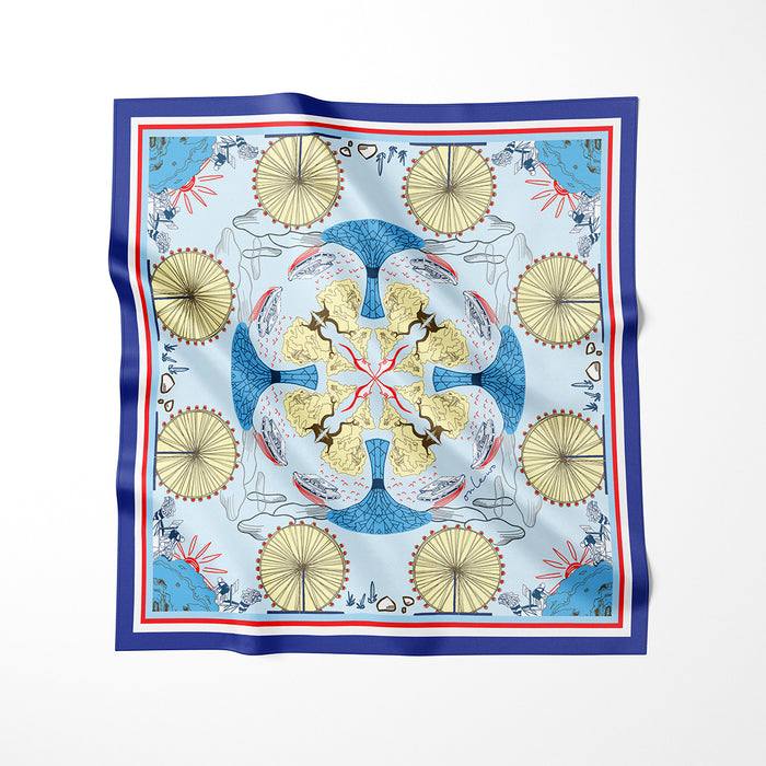 Onlewo 'Downtown' 100% silk pocket square — National Gallery, Gardens by the Bay and Marina Bay skyline, Singapore-designed gift for men
Image 2:
