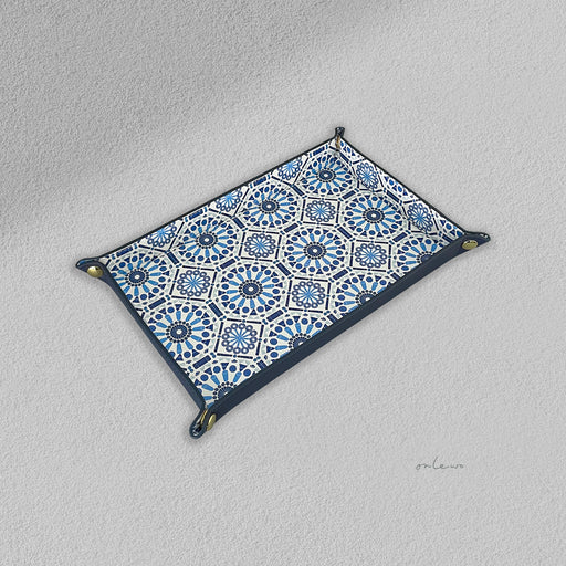 Onlewo 'Kueh Tile' genuine leather valet tray — 22cm x 13cm with kaleidoscopic Singapore kueh pattern featuring kueh tutu, pineapple tart, ondeh-ondeh and more