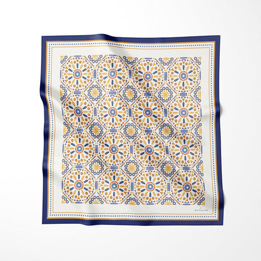 Onlewo 'Kueh Tile' 100% silk pocket square — kaleidoscopic Singapore kueh pattern with kueh tutu, pineapple tart and ondeh-ondeh, Singapore-designed gift