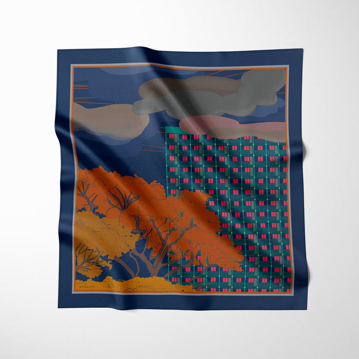 Onlewo 'My Home' 100% silk pocket square — Singapore HDB flats tribute celebrating the nation's heartlands and community spirit since independence