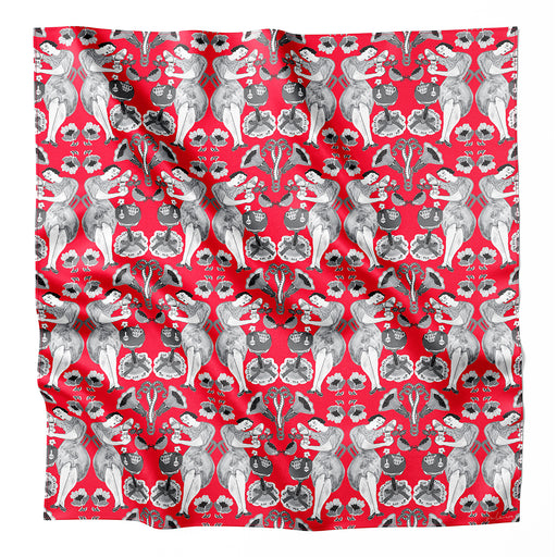 Onlewo 'Peranakan Rhapsody' 90cm mulberry silk scarf — bibik in cheongsam by peony garden design, collaboration with Singapore artist Martin Loh