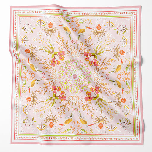 Onlewo 'Singapore - A City in Nature' 90cm mulberry silk scarf — Kingfisher and tropical flora design celebrating Singapore as a city in nature