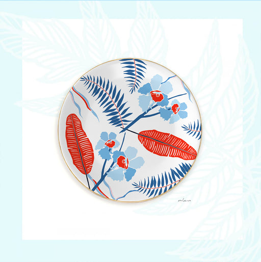 Onlewo 'Singapore Orchid Garden' fine bone china plate — 18cm with 24k gold rim, contemporary orchid floral design in vibrant colours celebrating Singapore as a garden city