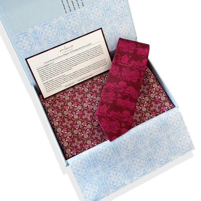 'CITY IN THE GARDEN & ORCHID LEGACY' Silk Tie & Pocket Square Gift Set
