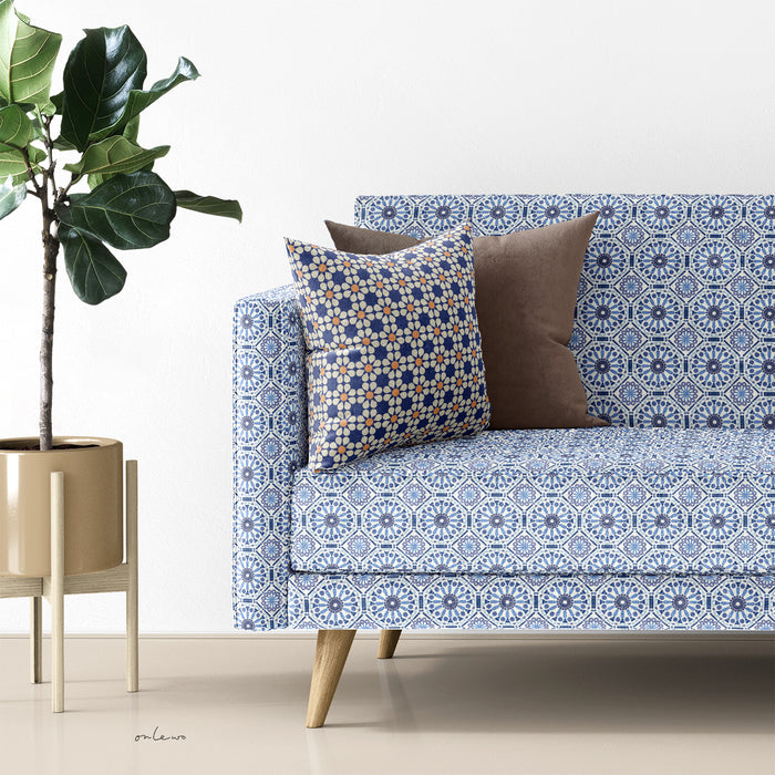 'KUEH TILE / VINTAGE FLORAL TILE' Velvet Upholstery Fabric