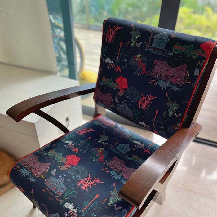 'CITY IN THE GARDEN' Velvet Upholstery Fabric